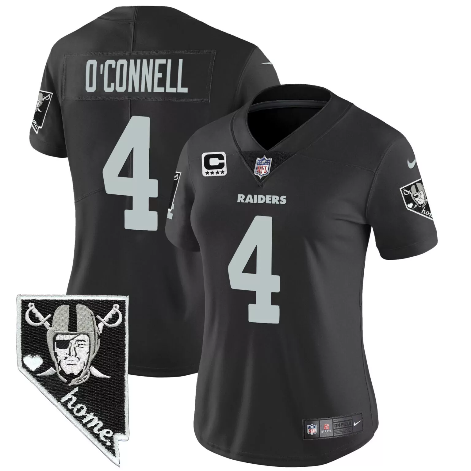 Aidan Oconnell 4 Raiders Jersey Black Nevada Home Women Replica Silver All Stitched