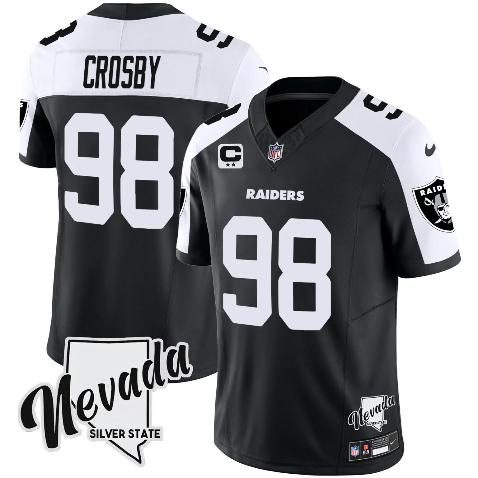 Maxx Crosby 98 Raiders Jersey Black C.o.a.c.h. Men Player White Alternate v2 All