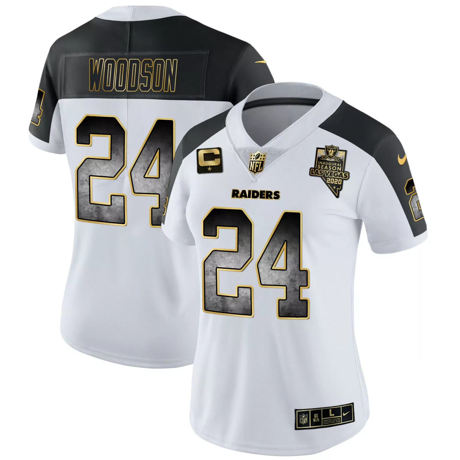Charles Woodson 24 Raiders Jersey White Inaugural Season Las Vegas 2020 Women Player