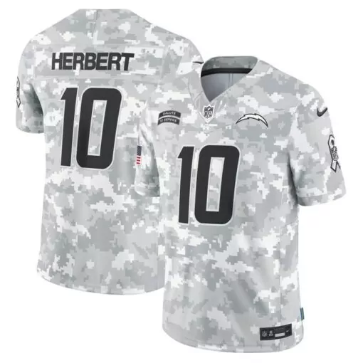 Justin Herbert 10 Jersey Gray Los Angeles Chargers Salute To Service Men Camouflage