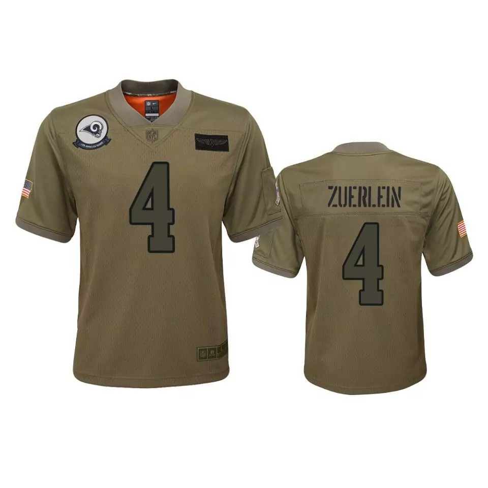 Greg Zuerlein 4 Los Angeles Rams Jersey Olive Green United States Flag Men Game Dark Grey