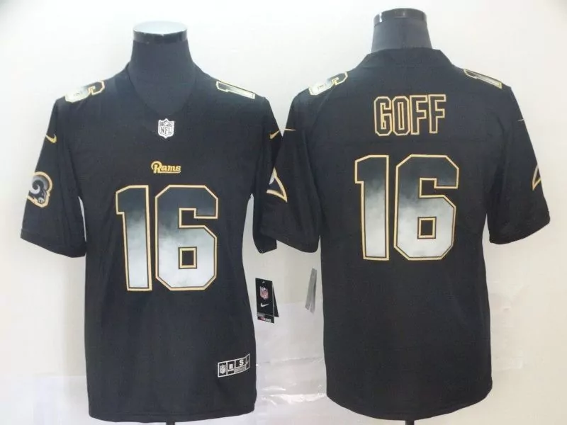 Jared Goff 16 Rams Jersey Black Men Gold White Vapor