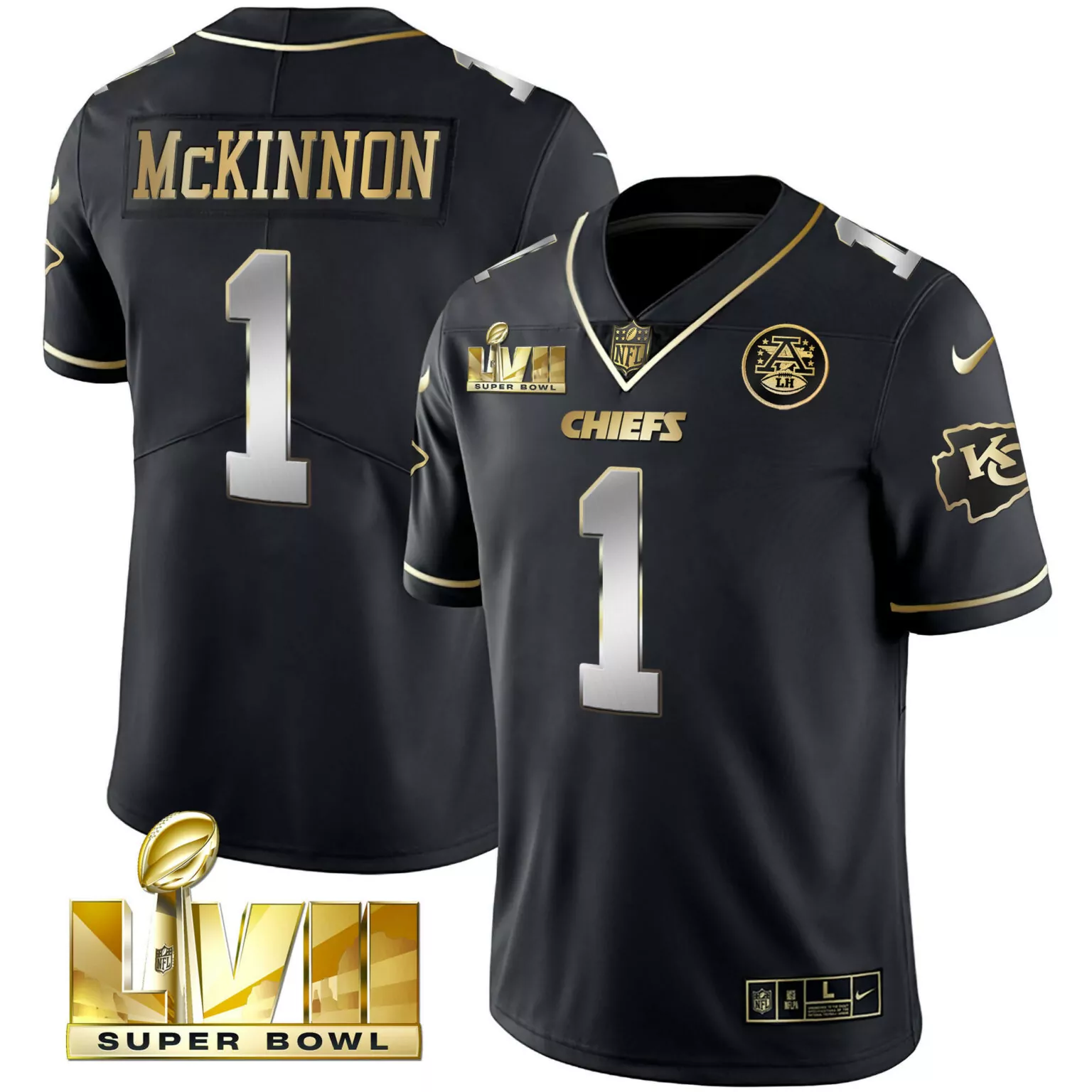 Jerick Mckinnon 1 Jersey Black Super Bowl Lvii Kansas City Chiefs Men Jerseys Gold