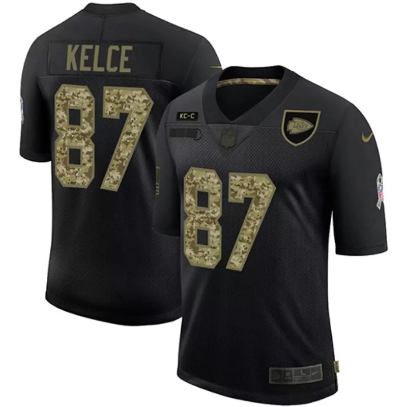 Travis Kelce 87 Jersey Black Salute To Service Kansas City Chiefs Men Gold Camouflage