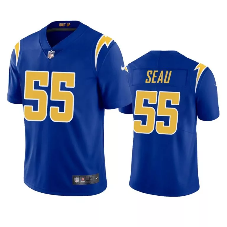 Junior Seau 55 Jersey Royal Blue Los Angeles Chargers Men Gold White Alternate Vapor