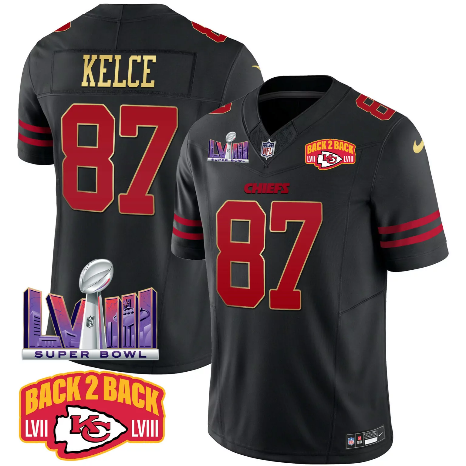 Travis Kelce 87 Jersey Black Back 2 Kansas City Chiefs Super Bowl Lvii Lviii Men