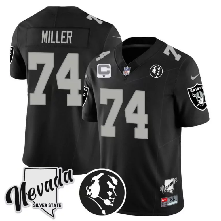 Miller 74 Raiders Jersey Black Nevada Men Silver All Stitched