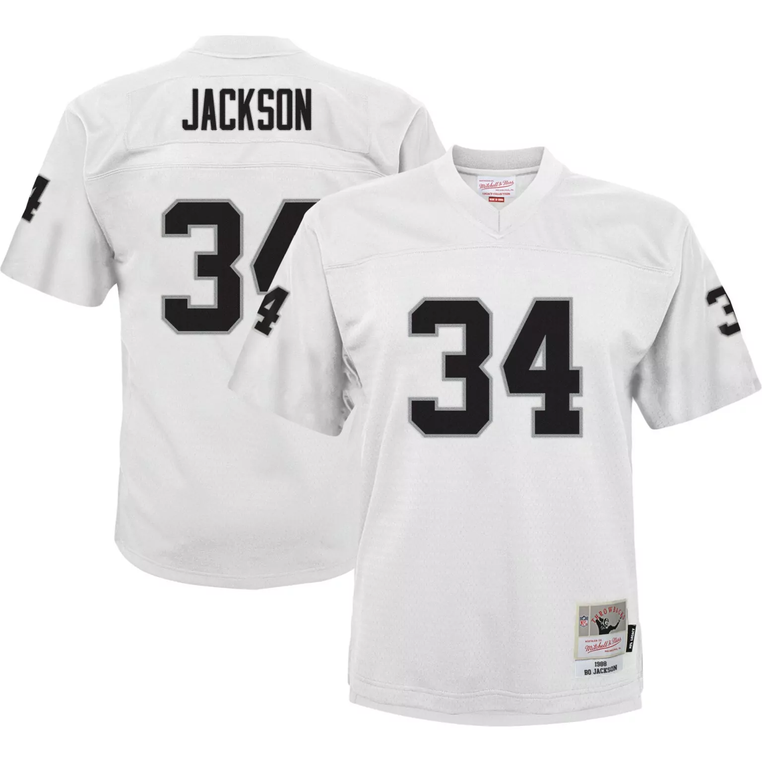 Bo Jackson 34 Raiders Jersey White Mitchell Ness Legacy Collection Men Player Throwback Design