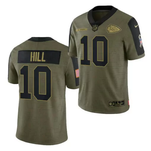 Tyreek Hill 10 Kansas City Chiefs Jersey Olive Green Salute To Service American Flag 100th Season