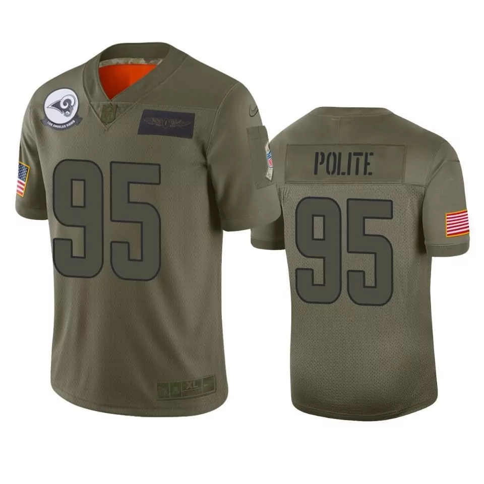 Polite 95 Los Angeles Rams Jersey Olive Salute To Service LA Us Flag Men Military
