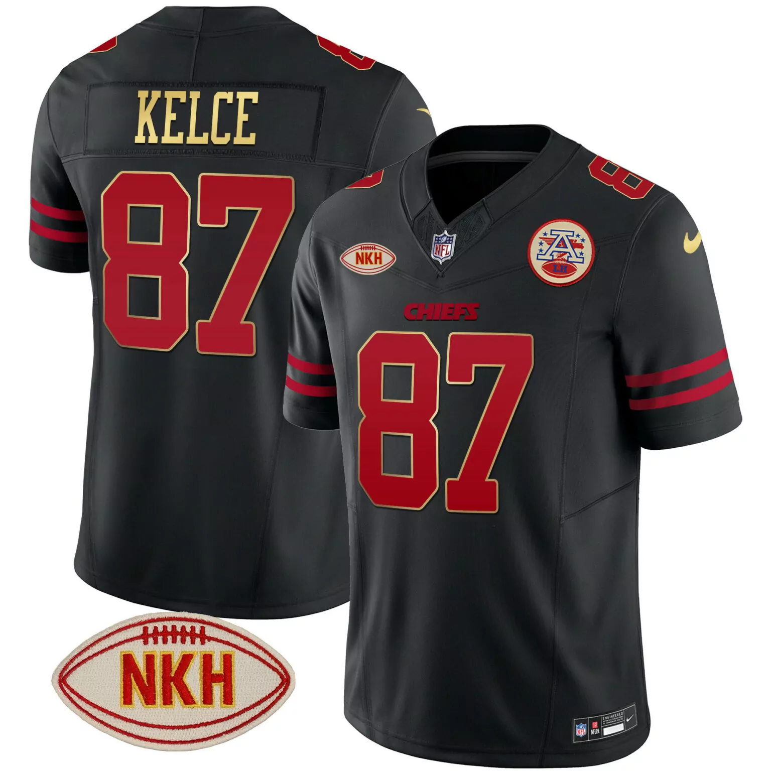 Travis Kelce 87 Chiefs Jersey Black Nkh Afl 50 Men Player Red Gold All Stitched