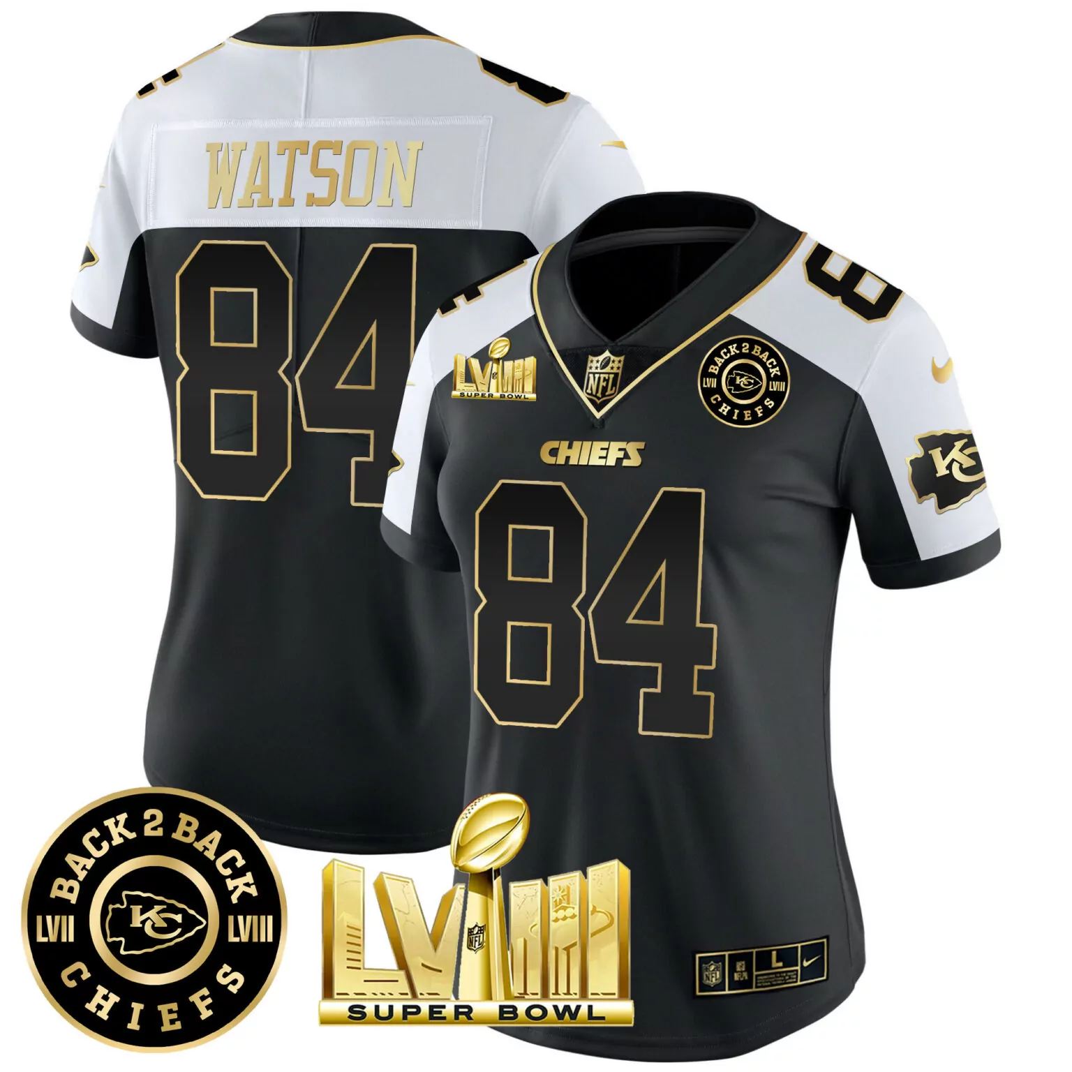 Justin Watson 84 Chiefs Jersey Black Super Bowl Lviii Champions Men Game Split Design