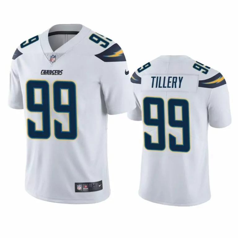 Jerry Tillery 99 Chargers Jersey White Men Replica Navy Blue Yellow Vapor