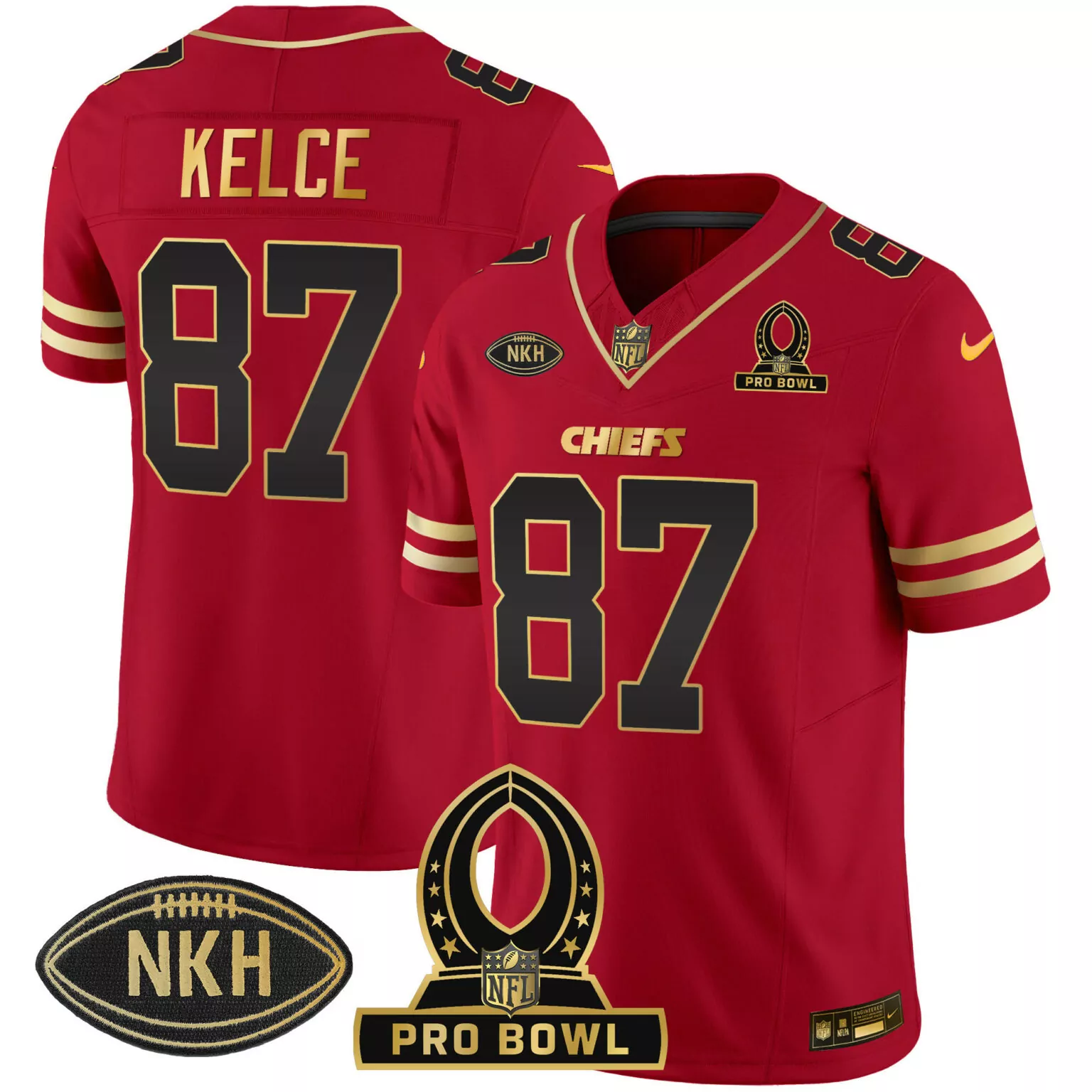 Travis Kelce 87 Chiefs Jersey Red Pro Bowl Nkh 2024 Men Ncaa Gold Black All Stitched