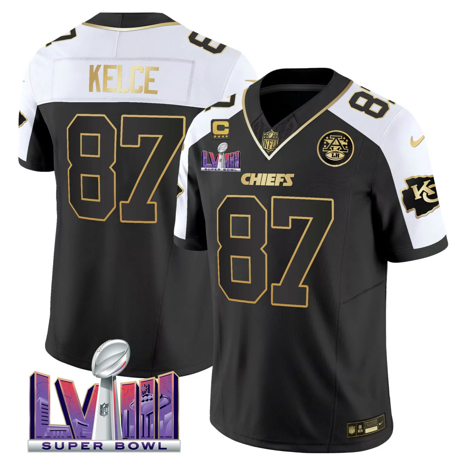 Travis Kelce 87 Chiefs Jersey Black Super Bowl Lvii 2022 Men Alternate Split Design