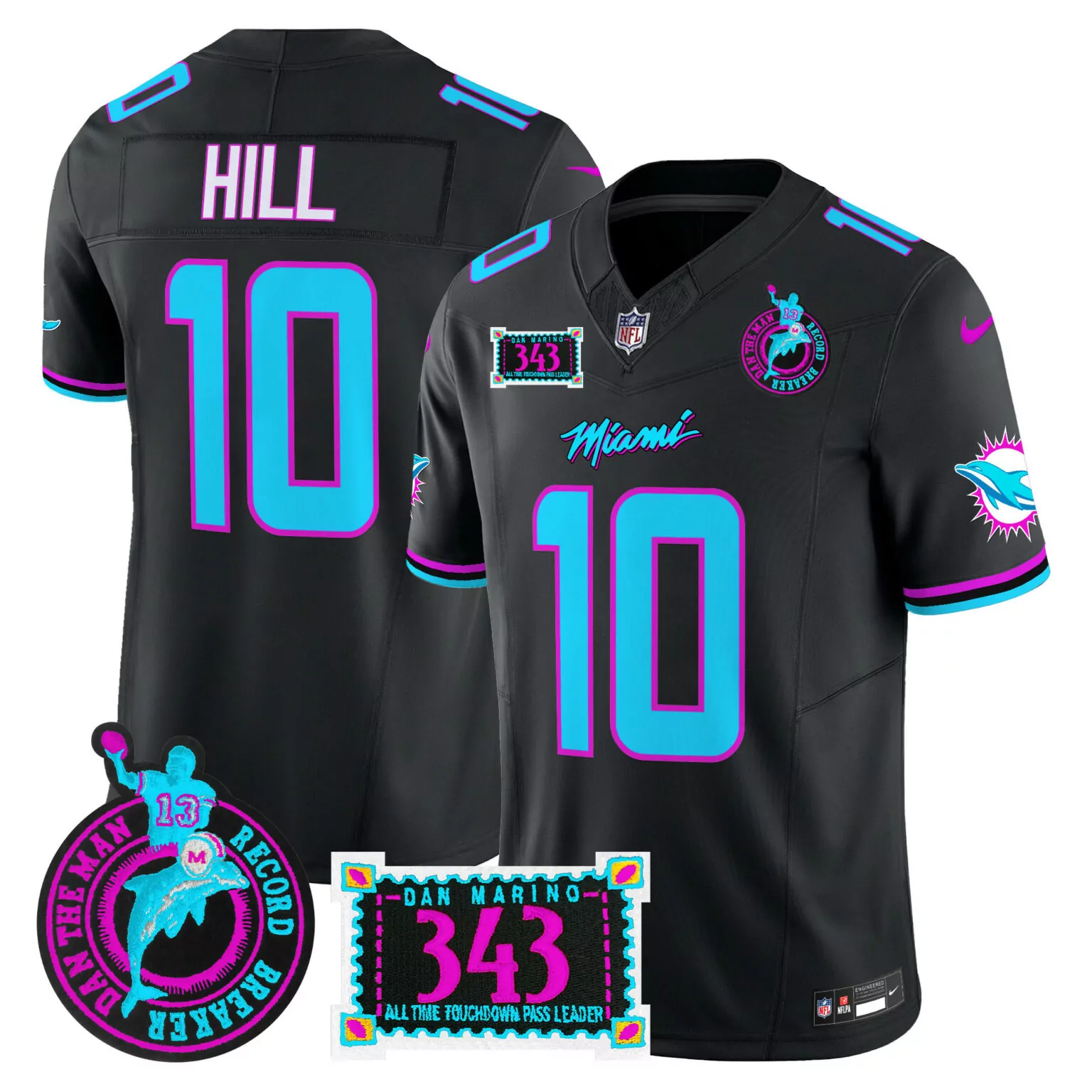 Tyreek Hill 10 Miami Dolphins Jersey Black Dan Man Record Breaker Men NFL Alternate