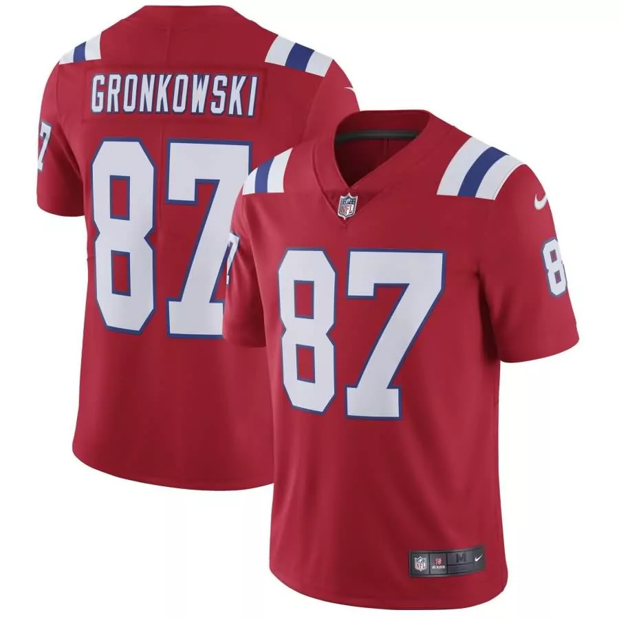 Rob Gronkowski 87 Jersey Red New England Patriots Men White Blue Vapor Limited