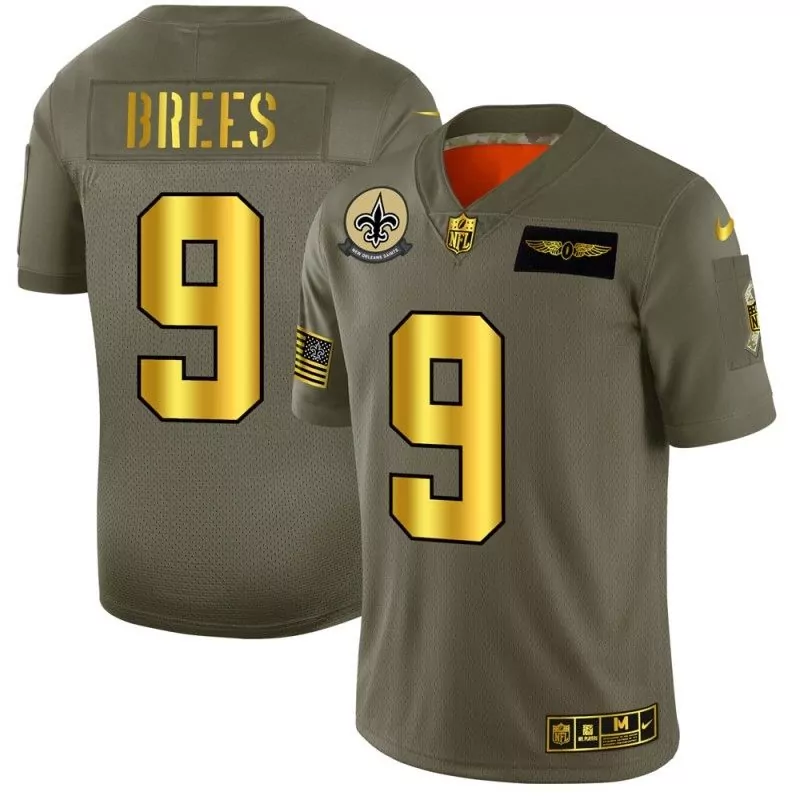 Drew Brees 9 New Orleans Saints Jersey Olive Green Salute To Service American Flag