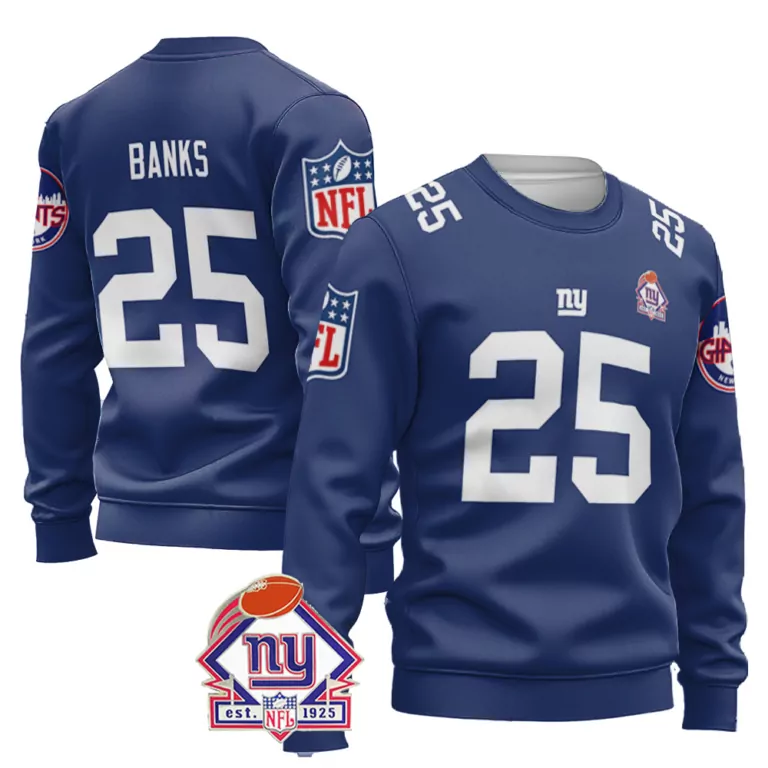 Deonte Banks 25 New York Giants Jersey Blue Men Sweatshirt White Vapor Limited