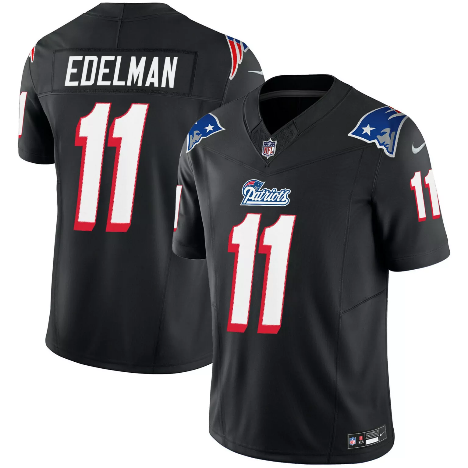Julian Edelman 11 Patriots Jersey Black Men Game Alternate White Red Throwback All