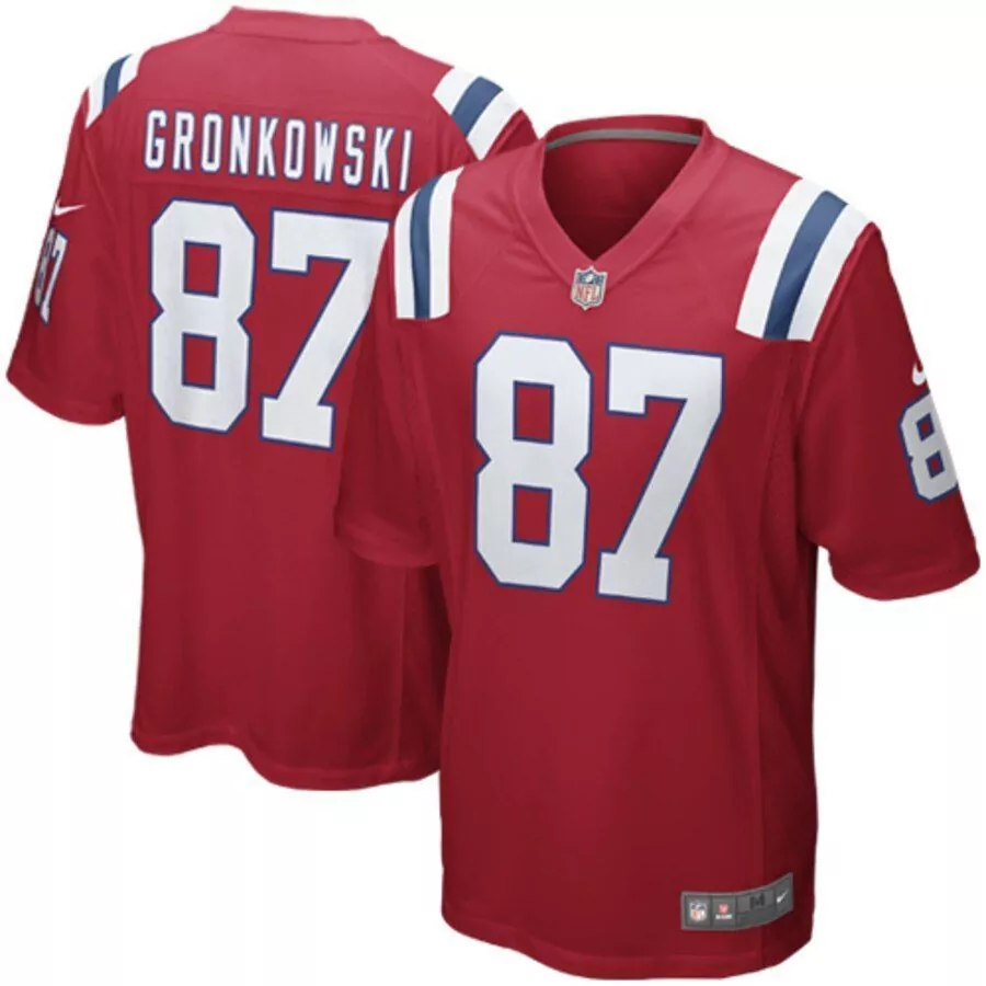 Rob Gronkowski 87 Jersey Red New England Patriots Men Player White Blue Alternate