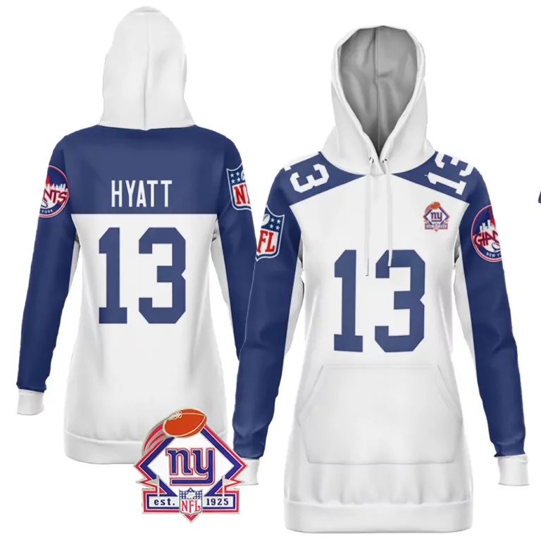 Jalin Hyatt 13 New York Giants Jersey White Women Hoodie Alternate Blue Vapor Limited