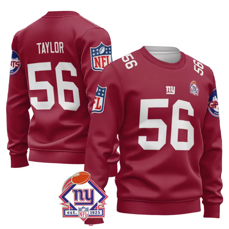 Lawrence Taylor 56 Jersey Maroon New York Giants Nflpa Men Crew Neck Sweatshirt White