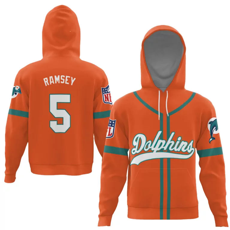 Jalen Ramsey 5 Dolphins Jersey Orange Men Hoodie Teal White Throwback