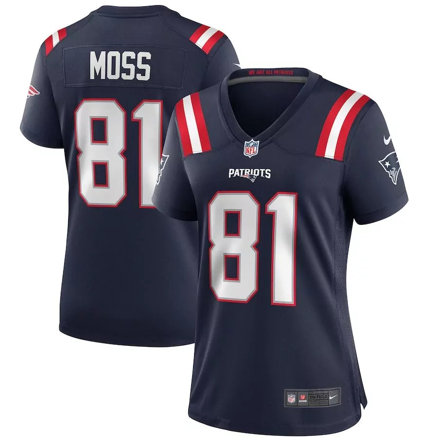 Randy Moss 81 Patriots Jersey Navy Men Standard White Red Game Retired