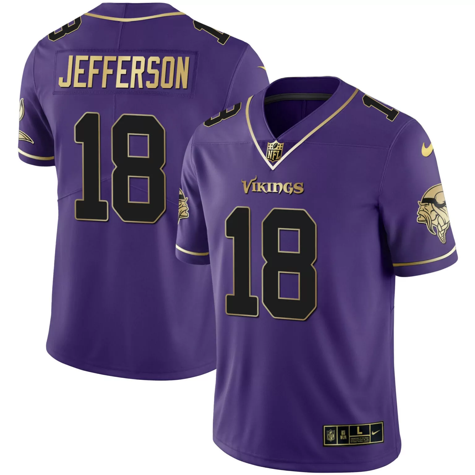 Justin Jefferson 18 Vikings Jersey Purple Men Player Gold All Stitched
