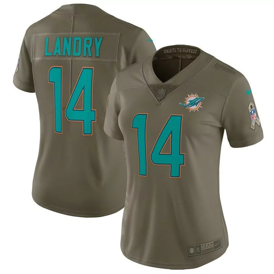 Jarvis Landry 14 Miami Dolphins Jersey Olive Drab Salute To Service Nflpa Women Player
