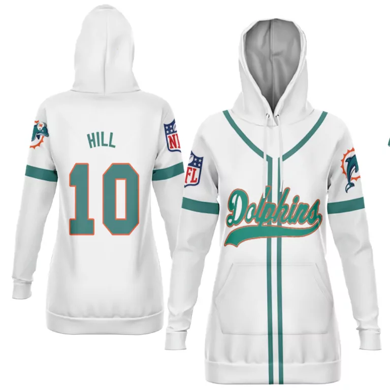Tyreek Hill 10 Dolphins Jersey White Women Hoodie Teal Orange Throwback