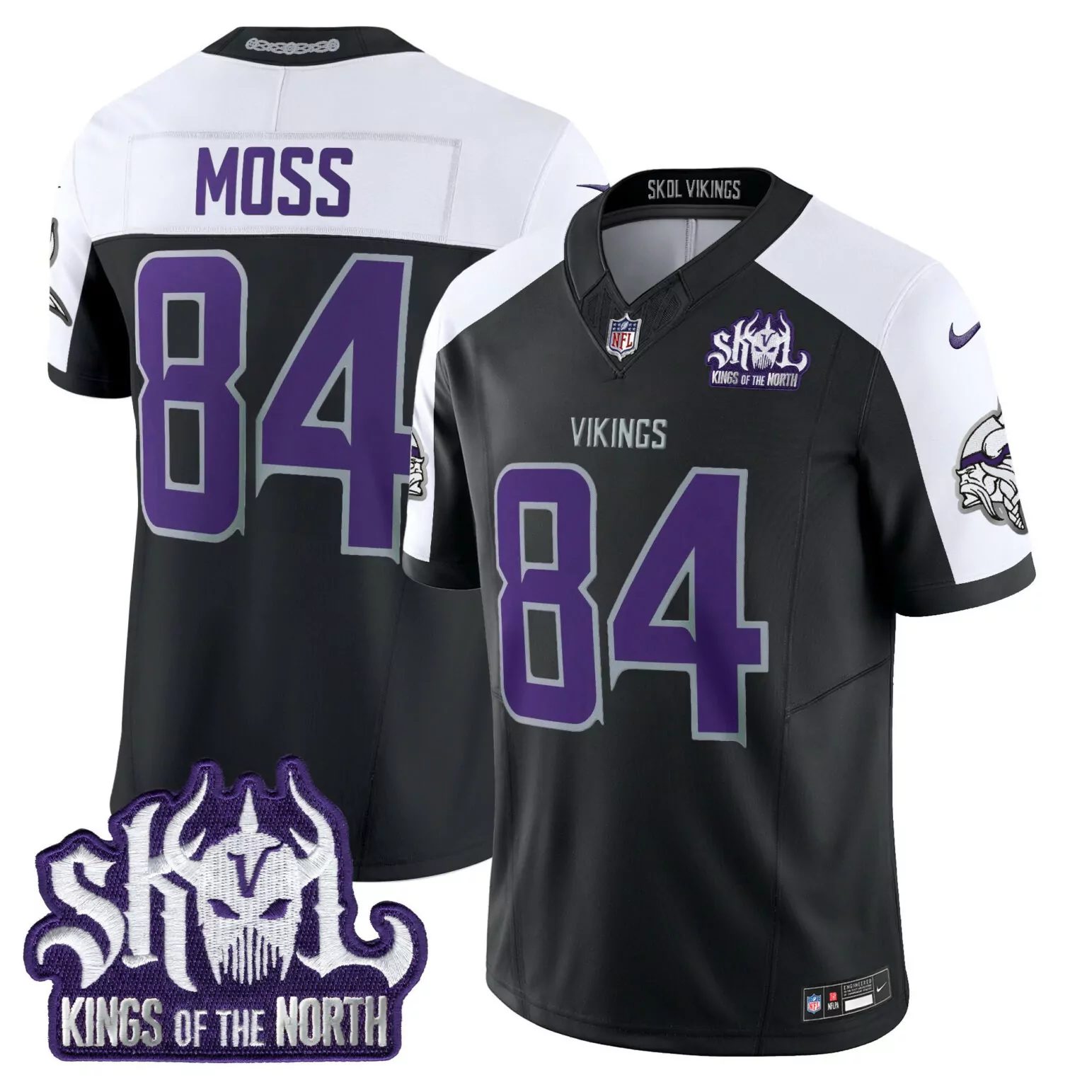 Randy Moss 84 Vikings Jersey Black Skol Kings North Men White Purple Alternate All
