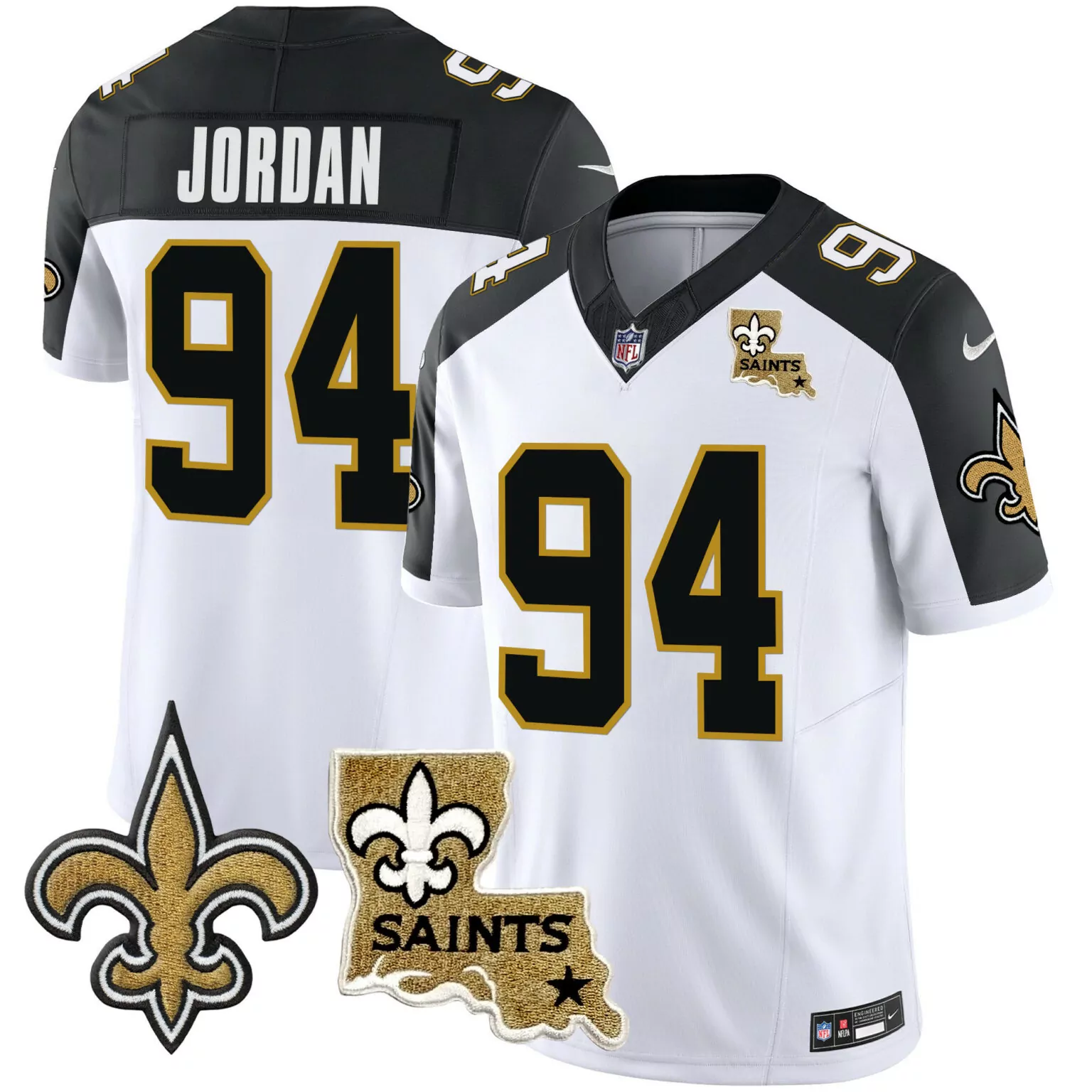 Jordan 94 New Orleans Saints Jersey White City Connect Fleur-de-lis 2021 Men Game