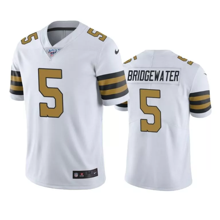 Teddy Bridgewater 5 Saints Jersey White Men Black Gold Rush
