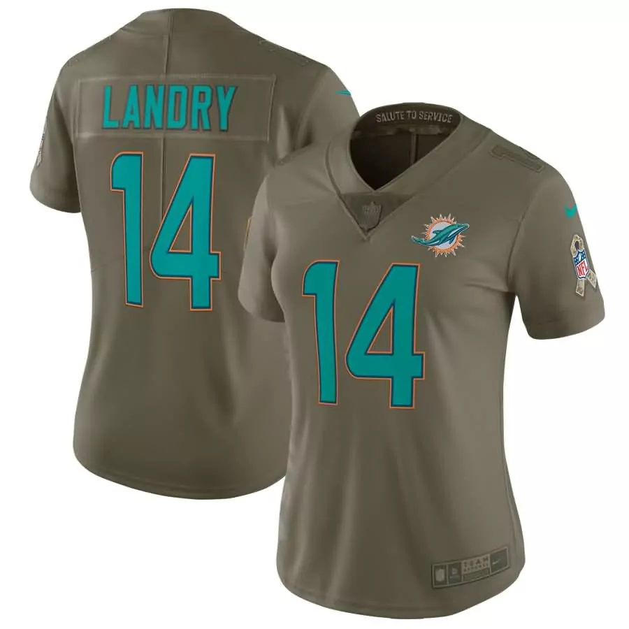 Jarvis Landry 14 Miami Dolphins Jersey Olive Drab Salute To Service Women NFL Alternate