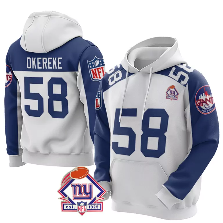 Bobby Okereke 58 New York Giants Jersey White NY Men Hoodie Blue Vapor Limited