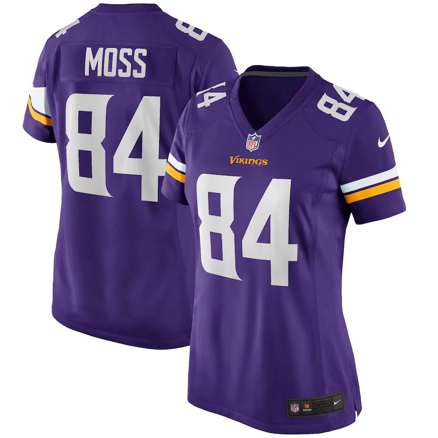 Randy Moss 84 Vikings Jersey Purple Men Replica White Gold Game Retired