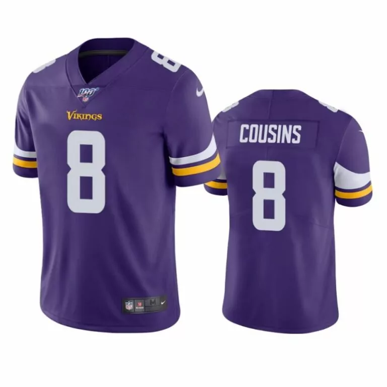 Kirk Cousins 8 Vikings Jersey Purple Men White Gold Limited