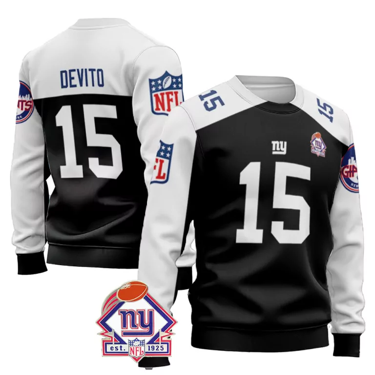 Tommy Devito 15 New York Giants Jersey Black NY Men White Vapor Limited Alternate