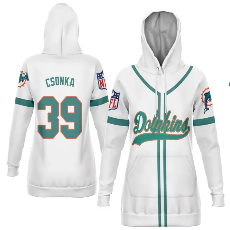 Larry Csonka 39 Miami Dolphins Jersey White Women Hoodie Split Design Teal Orange