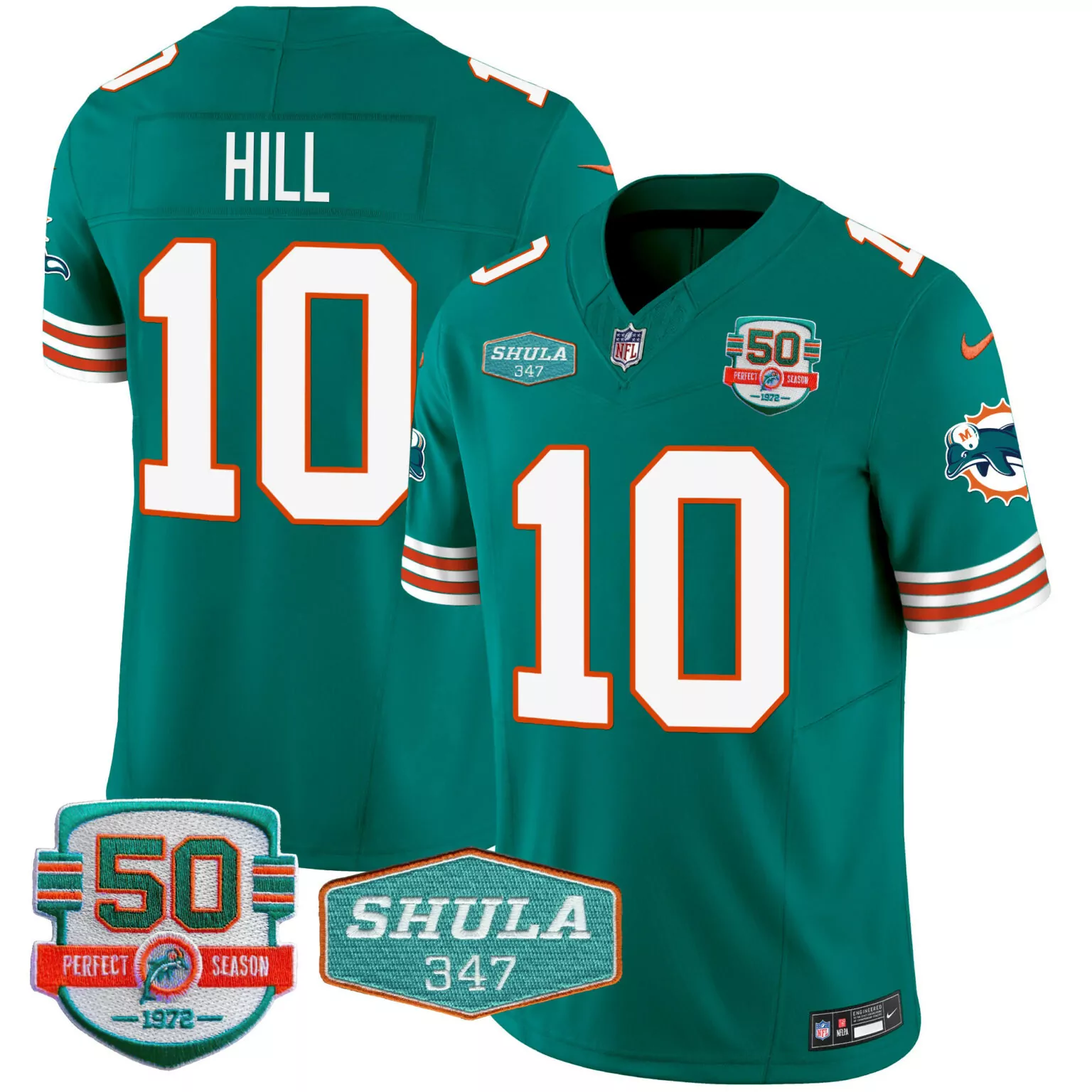 Tyreek Hill 10 Miami Dolphins Jersey Teal 50th Perfect Season 1972 Shula 347 Men