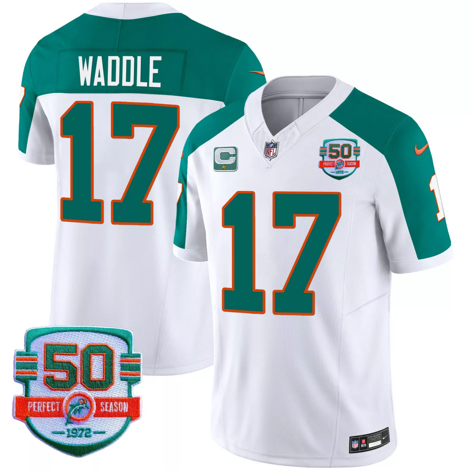 Jaylen Waddle 17 Miami Dolphins Jersey White Men Teal Orange Throwback All Stitched