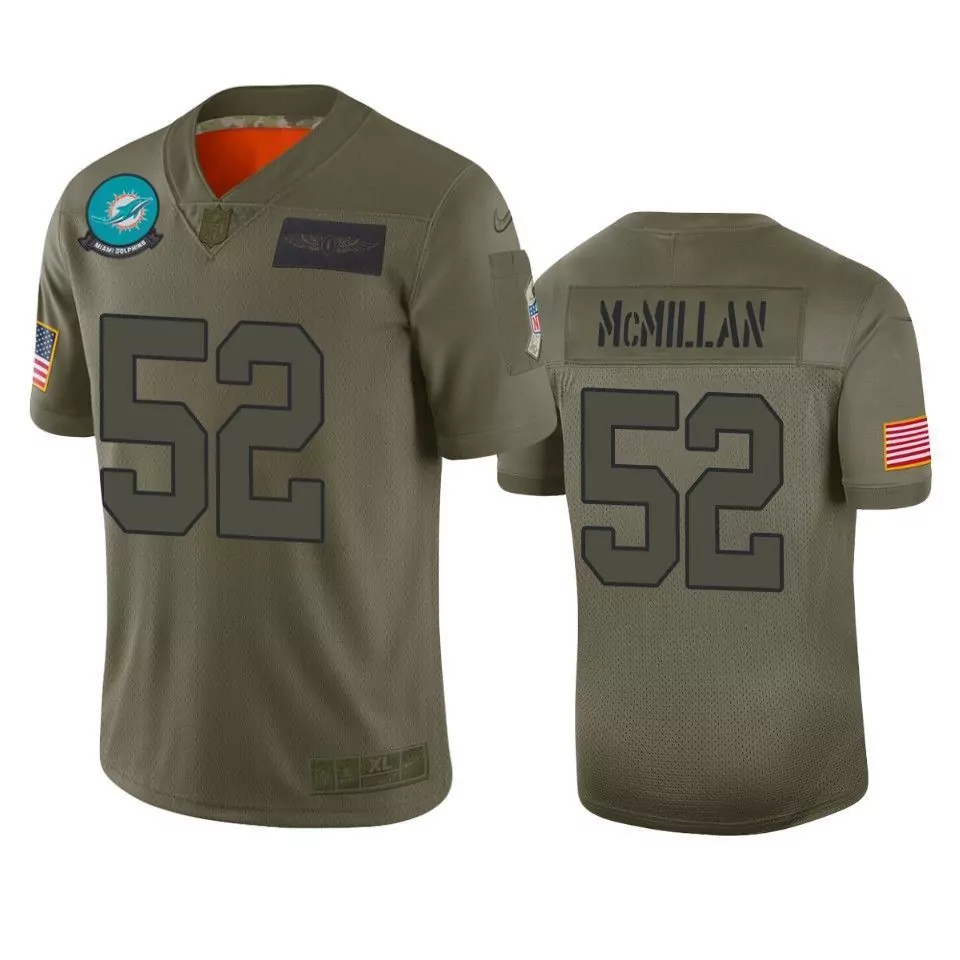 Raekwon Mcmillan 52 Jersey Olive Green Salute To Service Miami Dolphins American Flag 2022