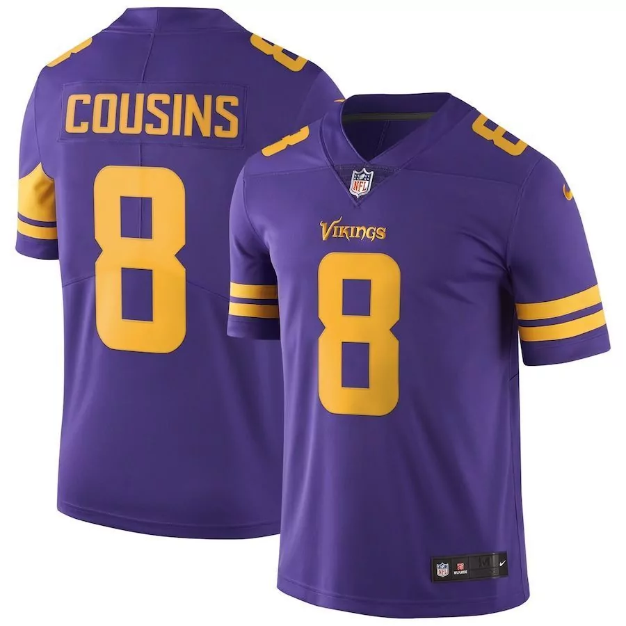 Kirk Cousins 8 Vikings Jersey Purple Men Replica Yellow Rush Vapor