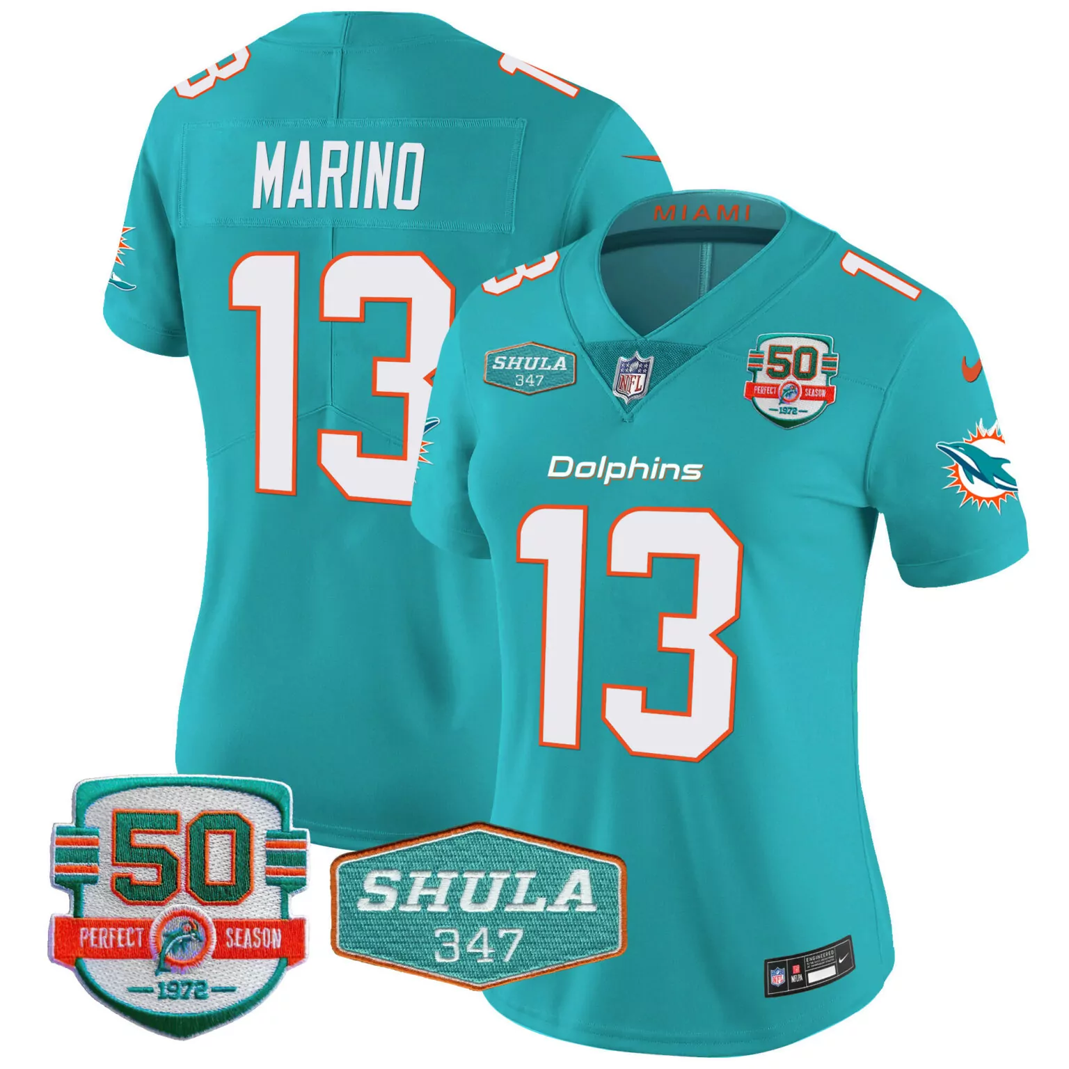 Dan Marino 13 Dolphins Jersey Teal 50th Anniversary 50 Perfect Season 1972 Shula 347