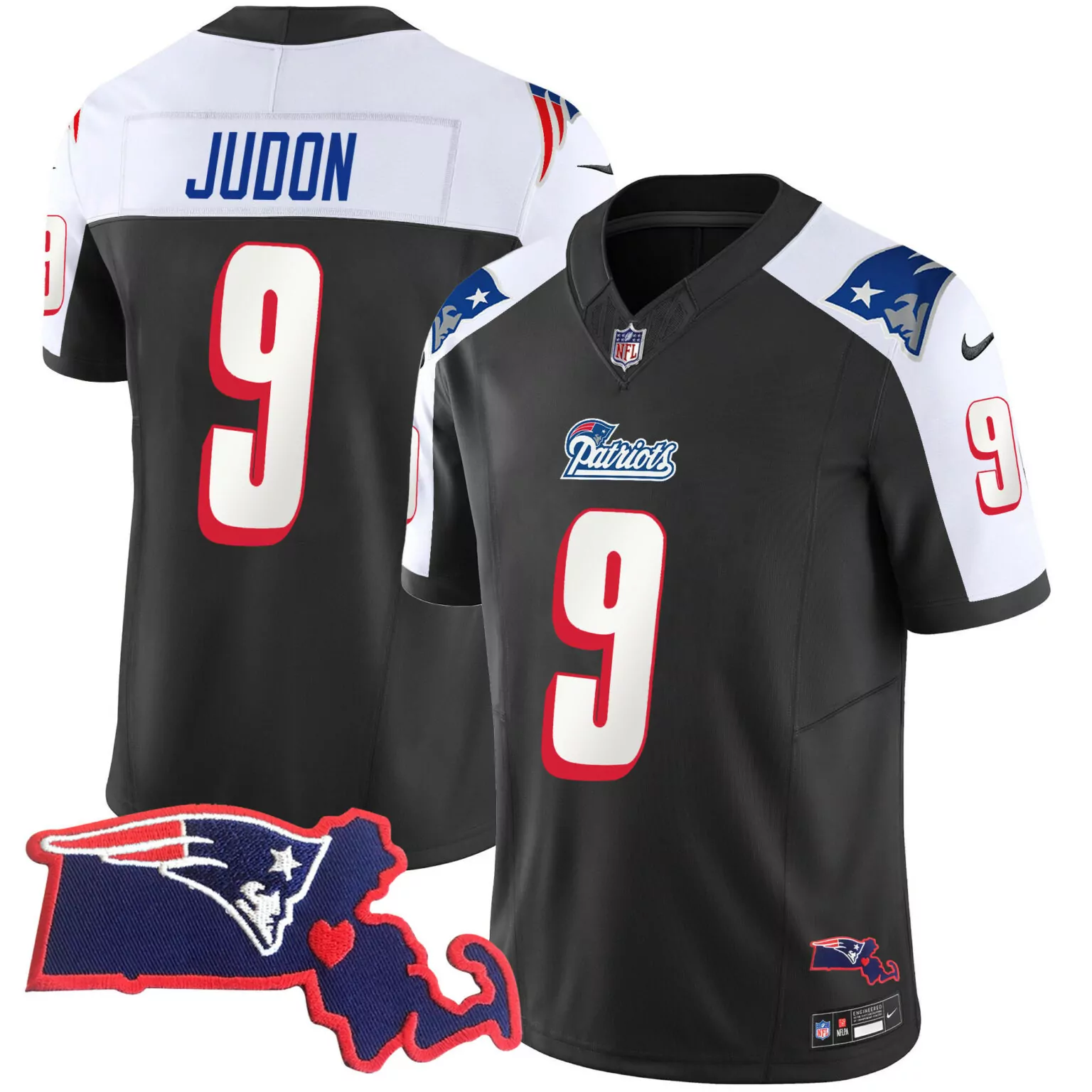 Matthew Judon 9 Jersey Black Color Rush New England Patriots Massachusetts Map Heart Nflpa 2023