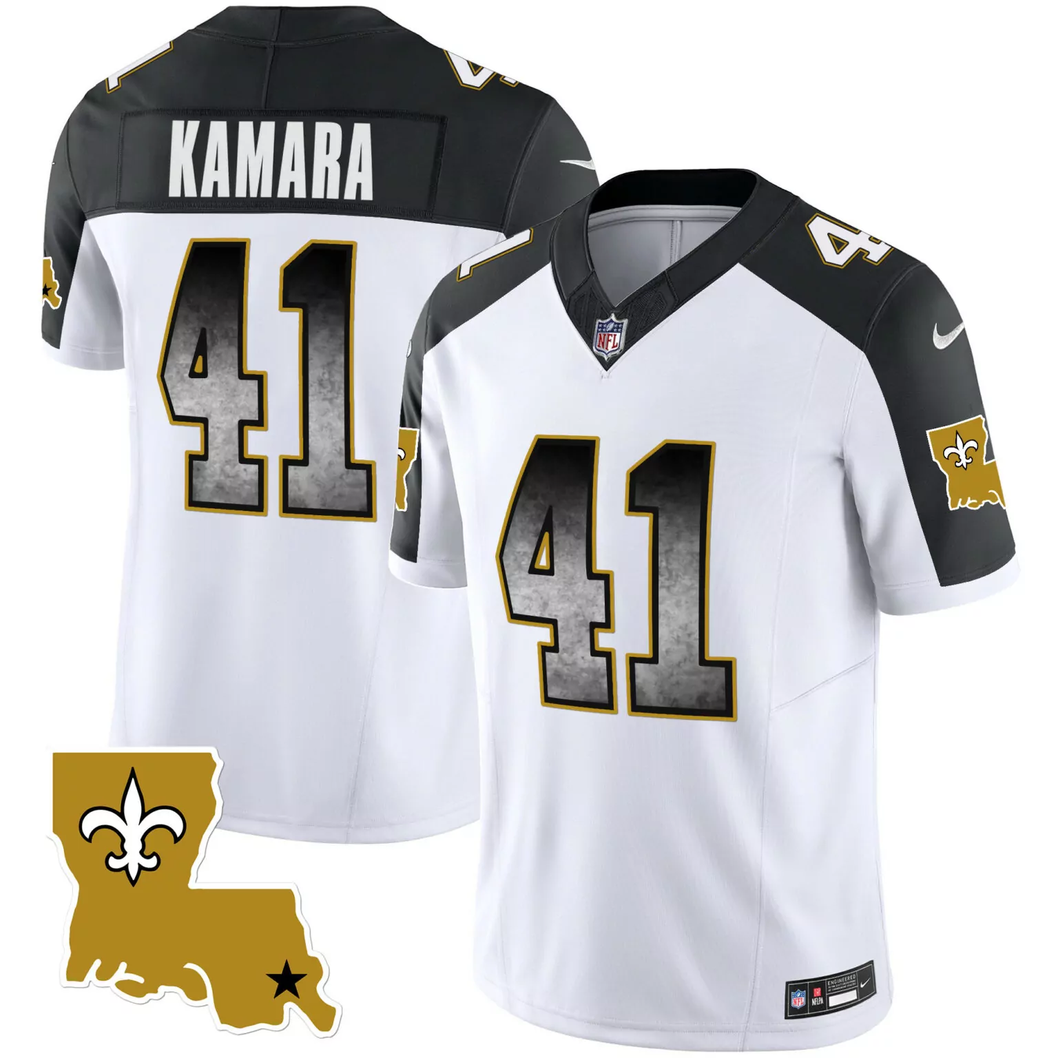 Alvin Kamara 41 Jersey White City Connect New Orleans Saints Men Game Black Gold