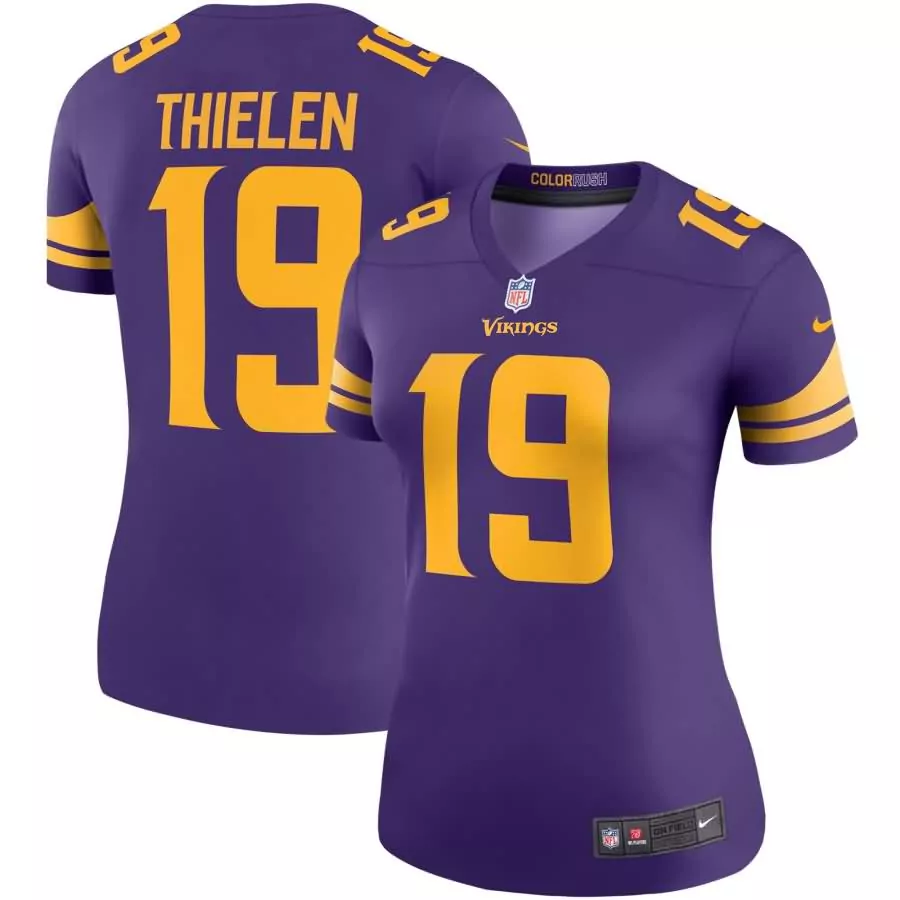Adam Thielen 19 Vikings Jersey Purple Color Rush Women Standard Gold