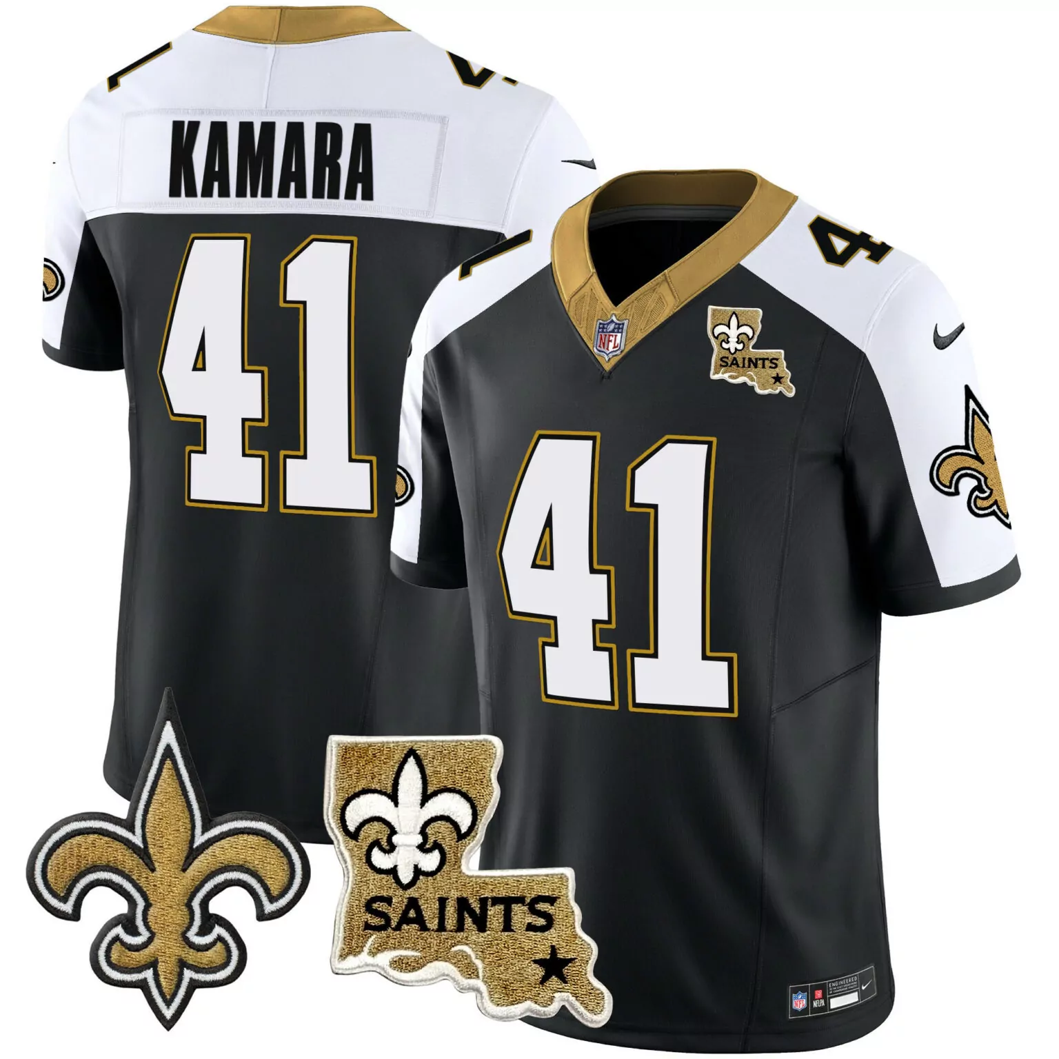 Alvin Kamara 41 Jersey Black Color Rush New Orleans Saints Louisiana State Outline Fleur-de-lis
